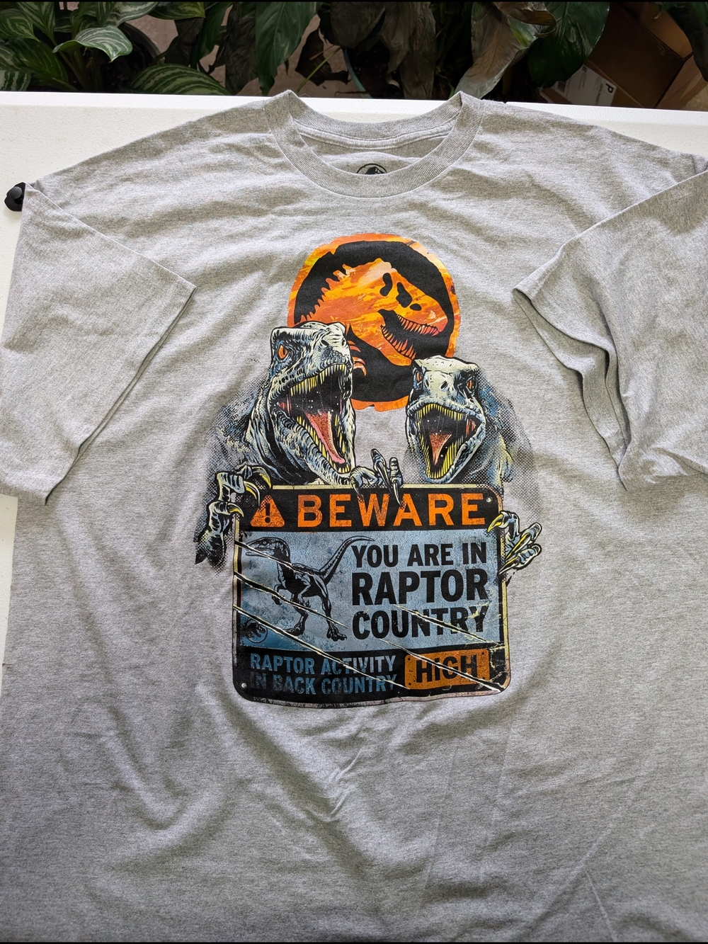 Men's Gray Raptor Graphic Short Sleeve Tee - Beware Raptor Country